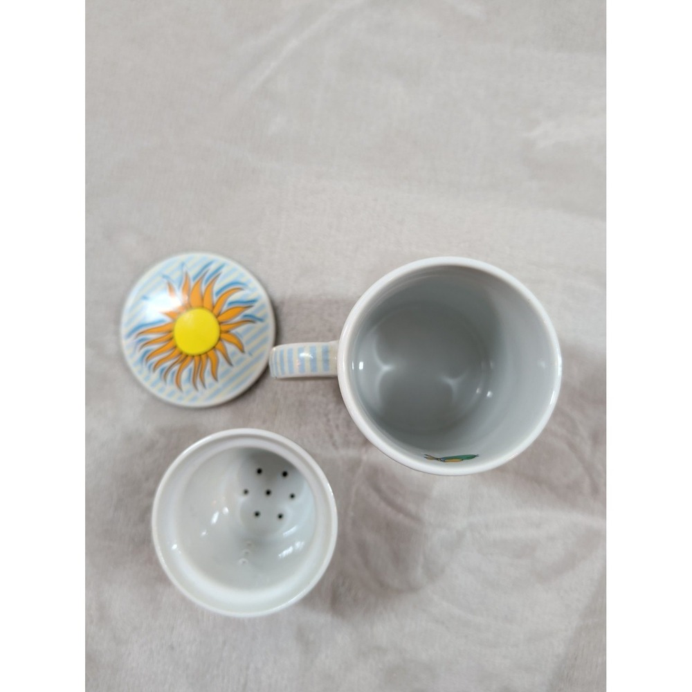 Sigris Spanish Quote Tea Infuser Mug with Lid Ceramic Strainer Sun Rainbow Blue - Picture 7 of 11